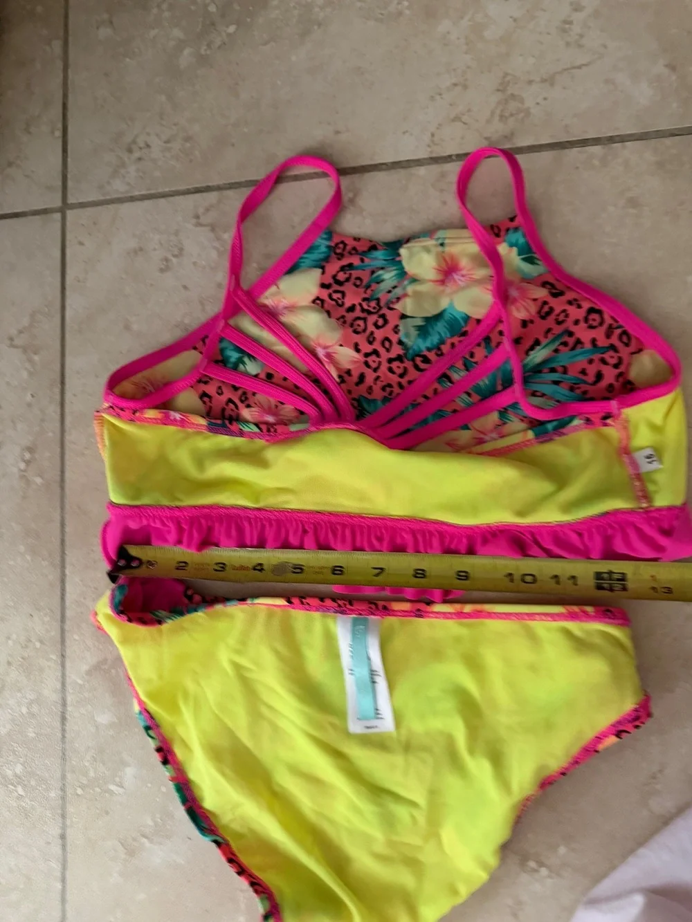 Girls' Neon Pink Tropical Ruffle Bikini Set